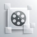 Grey Film reel icon isolated on grey background. Square glass panels. Vector Illustration