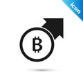 Grey Financial growth and bitcoin coin icon isolated on white background. Increasing revenue. Vector