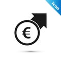 Grey Financial growth and euro coin icon isolated on white background. Increasing revenue. Vector