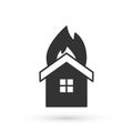 Grey Fire in burning house icon isolated on white background. Insurance concept. Security, safety, protection, protect Royalty Free Stock Photo