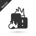 Grey Fire in burning house icon isolated on white background. Vector Royalty Free Stock Photo