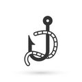 Grey Fishing hook and worm icon isolated on white background. Fishing tackle. Vector Royalty Free Stock Photo