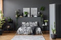 Grey floral bedroom interior Royalty Free Stock Photo