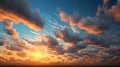 Grey fluffy clouds on sky during sunrise.