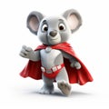 Superhero Rat In Red Cape - Cartoon Grey Rat With Sterling Silver Highlights