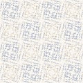 Grey french linen vector broken mosaic grid texture seamless pattern. Brush stroke grunge abstract background. Country