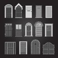 Grey front house doors isolated on transparent background