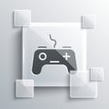 Grey Gamepad icon isolated on grey background. Game controller. Square glass panels. Vector