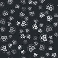 Grey Gas mask icon isolated seamless pattern on black background. Respirator sign. Vector Royalty Free Stock Photo