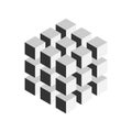 Grey geometric cube of 27 smaller isometric cubes. Abstract design element. Science or construction concept. 3D vector Royalty Free Stock Photo