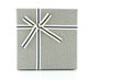 Grey gift box with ribbon on white background, copy space Royalty Free Stock Photo