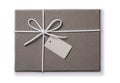 Grey gift box with a tag