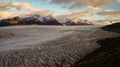 Grey Glacier Ice during sunset as seen from Paso John Gardner on the Torres del Paine hike in Patagonia / Chile. Royalty Free Stock Photo