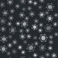 Grey Global technology or social network icon isolated seamless pattern on black background. Vector Royalty Free Stock Photo