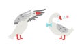 Grey Goose Character Spreading Wings and Holding Flower Vector Set