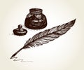 Vector freehand drawing of ancient pen and inkwell