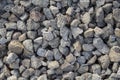 Grey gravel closeup photo for background. Sharp gray stones in pile for construction. Royalty Free Stock Photo