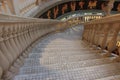 Grey greek mosaic stairs with marble column and traditional pictures. Ancient architecture background. Royalty Free Stock Photo