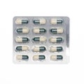 Grey and green capsules pills blister pack