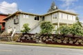 Grey green newly remodeled two level house exterior. Royalty Free Stock Photo