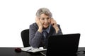 Grey haired old lady waiting online lesson Royalty Free Stock Photo