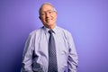 Grey haired senior business man wearing glasses standing over purple isolated background Relaxed with serious expression on face Royalty Free Stock Photo