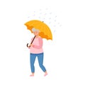 Grey Haired Senior Woman Walking Under Umbrella in Rainy Day Vector Illustration Royalty Free Stock Photo