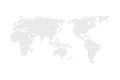 Grey halftone dotted world map vector illustration flat design asia in center. Royalty Free Stock Photo