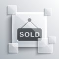 Grey Hanging sign with text Sold icon isolated on grey background. Auction sold. Sold signboard. Bidding concept Royalty Free Stock Photo