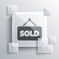 Grey Hanging sign with text Sold icon isolated on grey background. Sold sticker. Sold signboard. Square glass panels Royalty Free Stock Photo
