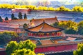 Grey Haze Blue Gold Pavilion Forbidden City Beijing China Royalty Free Stock Photo