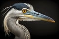 grey head heron with large round eyes and sharp beak