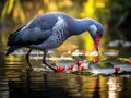 Grey-headed swamphen Feeding in th emorning