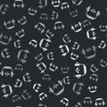 Grey Headphones for meditation icon isolated seamless pattern on black background. Vector