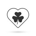 Grey Heart with clover trefoil leaf icon isolated on white background. Happy Saint Patricks day. National Irish holiday Royalty Free Stock Photo