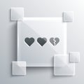 Grey Hearts for game icon isolated on grey background. Square glass panels. Vector Royalty Free Stock Photo