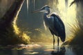 Grey Heron - Ardea cinerea, large common gray heron from lakes and rivers. Neural network AI generated