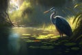 Grey Heron - Ardea cinerea, large common gray heron from lakes and rivers. Neural network AI generated