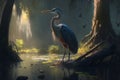 Grey Heron - Ardea cinerea, large common gray heron from lakes and rivers. Neural network AI generated