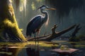 Grey Heron - Ardea cinerea, large common gray heron from lakes and rivers. Neural network AI generated