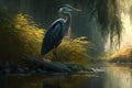 Grey Heron - Ardea cinerea, large common gray heron from lakes and rivers. Neural network AI generated