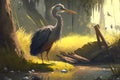 Grey Heron - Ardea cinerea, large common gray heron from lakes and rivers. Neural network AI generated