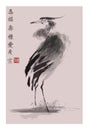 Grey heron in the style of old chinese painting