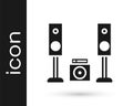 Grey Home stereo with two speaker s icon isolated on white background. Music system. Vector Illustration Royalty Free Stock Photo