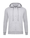 Grey hoodie template with zip. Hoodie sweatshirt long sleeve with zipper, for design mockup for print. Hoody isolated on