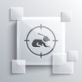 Grey Hunt on rabbit with crosshairs icon isolated on grey background. Hunting club logo with rabbit and target. Rifle Royalty Free Stock Photo