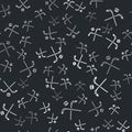 Grey Ice hockey sticks and puck icon isolated seamless pattern on black background. Game start. Vector Royalty Free Stock Photo