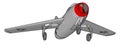 Grey jet plane with three landing wheels and red nose vectore illustration