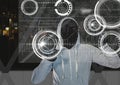 Grey jumper hacker with out face, hands up in a building