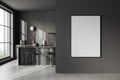 Grey kitchen interior with bar countertop and kitchenware. Mockup frame Royalty Free Stock Photo